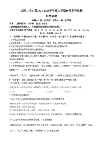 辽宁省沈阳市第二中学2024-2025学年高一上学期10月学科检测 化学试题(无答案)