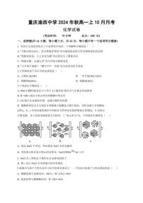 [化学]重庆市渝西中学2024～2025学年高一上学期10月月考试题(有答案)