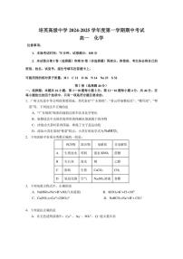 [化学]广东省江门市培英高级中学2024～2025学年高一上学期期中考试试题(有答案)