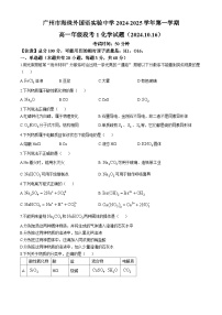 广东省海珠外国语实验中学2024-2025学年高一上学期第一次月考化学试题(无答案)