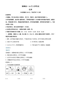 湖南省部分学校2024-2025学年高一上学期10月联考化学试题（Word版附解析）