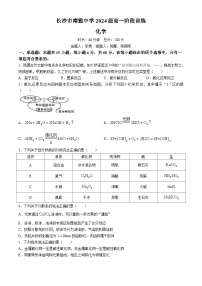 湖南省长沙市南雅中学2024-2025学年高一上学期第一次月考化学试题（Word版附答案）