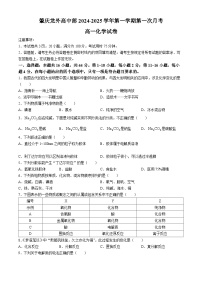 广东省肇庆市龙涛外国语学校2024-2025学年高一上学期10月月考 化学试题(无答案)