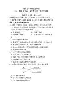 四川省广元市实验中学2024-2025学年高一上学期10月月考化学试题