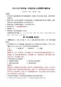 2024-2025学年高一上学期期中模拟考试化学（人教版2019第1-2章）试卷（Word版附解析）