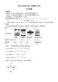 重庆市2024-2025学年高三上学期10月期中考试 化学试题(无答案)