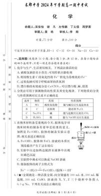 湖南省长沙市长郡中学2024-2025学年高一上学期11月期中考试 化学试题