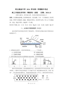 上海市晋元高级中学2024-2025学年高三上学期期中考试 化学试题