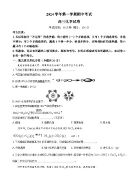 上海市奉贤中学2024-2025学年高三上学期期中化学试卷