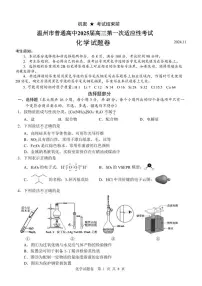 化学丨浙江省温州市普通高中2025届高三11月第一次适应性考试（温州一模）化学试卷及答案