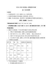 江苏省南京市高淳区湖滨高级中学2024-2025学年高一上学期期中考试 化学试题