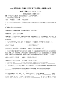 上海市华东师范大学附属天山学校2024-2025学年高三上学期期中考试 化学试卷  (无答案)