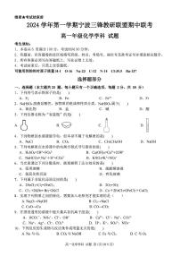 浙江省宁波市三锋教研联盟2024-2025学年高一上学期11月期中联考 化学试题