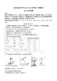 山东省济南市山东省实验中学2024-2025学年高一上学期11月期中考试 化学试题(无答案)