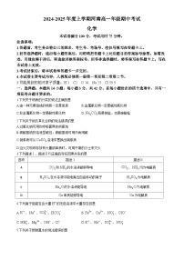 河南省部分学校2024-2025学年高一上学期11月期中考试 化学试题