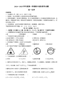 陕西省汉中市期中联考2024-2025学年高一上学期11月期中化学试题（含答案）