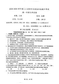 辽宁省沈阳市五校协作体2024-2025学年高一上学期期中考试化学试题