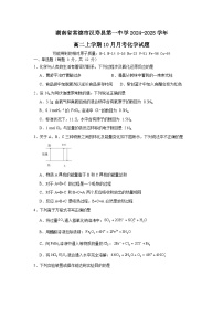 湖南省常德市汉寿县第一中学2024-2025学年高二上学期10月月考化学试题