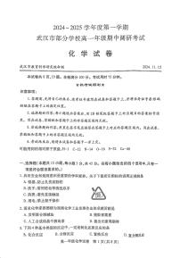 湖北省武汉市部分学校2024-2025学年高一上学期期中考试 化学试题