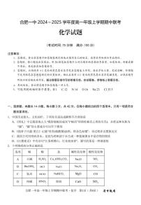 安徽省合肥市第一中学2024-2025学年高一上学期期中考试 化学试卷