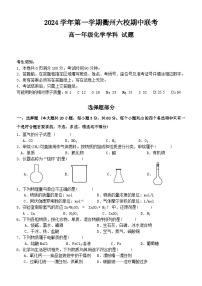 浙江省衢州六校联盟2024-2025学年高一上学期 期中联考化学试题