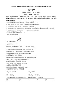 江苏省无锡市堰桥高级中学 2024-2025学年高一上学期期中考试化学试题(无答案)