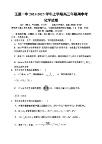 云南省玉溪市一中2024-2025学年高三上学期期中考试化学试题（Word版附答案）