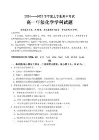 黑龙江省大庆市大庆中学2024-2025学年高一上学期11月期中考试 化学试题