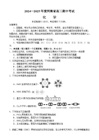 河南省部分学校联考2024-2025学年高三上学期11月期中考试 化学试题