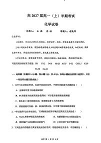 重庆市鲁能巴蜀中学校2024-2025学年高一上学期半期（期中）考试+化学试题