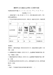 2025届重庆市高三(上)10月期中考试化学试卷（解析版）