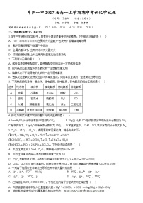 2025阜阳一中高一上学期期中化学试题含答案