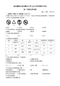 云南省迪庆藏族自治州藏文中学2024-2025学年高一上学期期中考试 化学试题