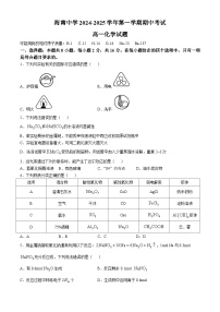 海南省海口市海南中学2024-2025学年高一上学期11月期中考试 化学试题(无答案)