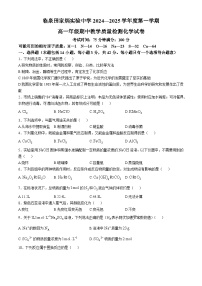 安徽省临泉田家炳实验中学2024-2025学年高一上学期11月期中考试 化学试题