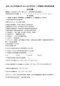 陕西省西安市西北工业大学附属中学2024-2025学年高一上学期期中教育质量监测化学试题