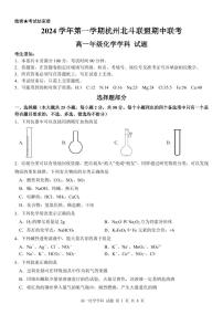 浙江省杭州市北斗联盟2024-2025学年高一上学期期中联考化学试题