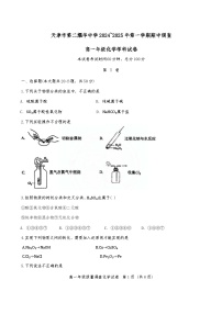 天津市第二耀华中学2024-2025学年高一上学期11月期中考试 化学试题