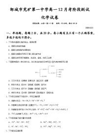 山东济宁邹城市兖矿一中2024-2025学年高一上学期12月月考化学试题