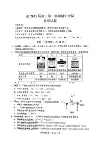 重庆市主城五区2025届高三上学期期中考试化学试卷（PDF版附答案）