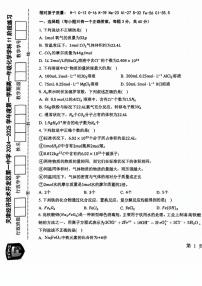 天津市经济技术开发区第一中学2024-2025学年高一上学期第二次月考考试化学试题