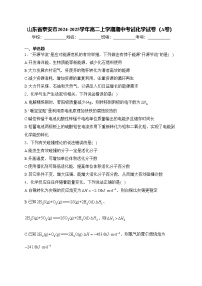 山东省泰安市2024-2025学年高二上学期期中考试化学试卷（A卷）(含答案)
