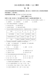 2024北京大兴一中高一（上）期中化学试卷（教师版）