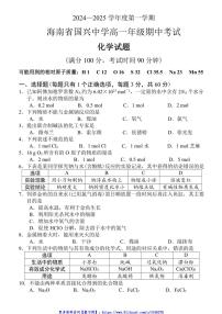 2024～2025学年海南省国兴中学高一(上)期中化学试卷(含答案)