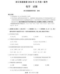 浙江省强基联盟2024-2025学年高一上学期12月联考化学试卷（PDF版附解析）