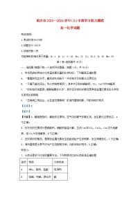 重庆市2023_2024学年高一化学上学期11月期中试题含解析