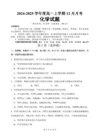 黑龙江省齐齐哈尔市第八中学校2024-2025学年高一上学期12月月考 化学试题