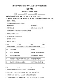 2024-2025学年厦门第十中学高一上学期化学期中质量检测卷（原卷版）-A4