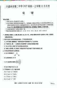 贵州省六盘水市第二中学2024-2025学年高一上学期12月月考 化学试卷