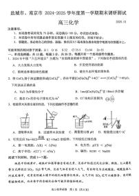 江苏省南京市、盐城市2025届高三上学期高考第一次模拟考-化学试题+答案